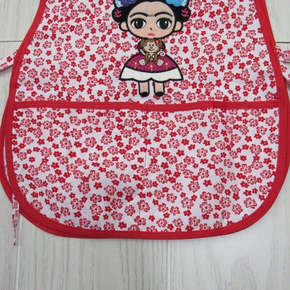GIRLS APRONS -CRAFT MEXICAN LITTLE FRIDA EMBROIDERED -ONE SIZE -POCKETS - Picture 3 of 7